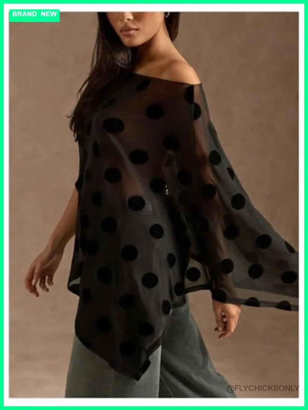 Asymmetric Sheer Chiffon Polka Dot Poncho Shawl Cover Up